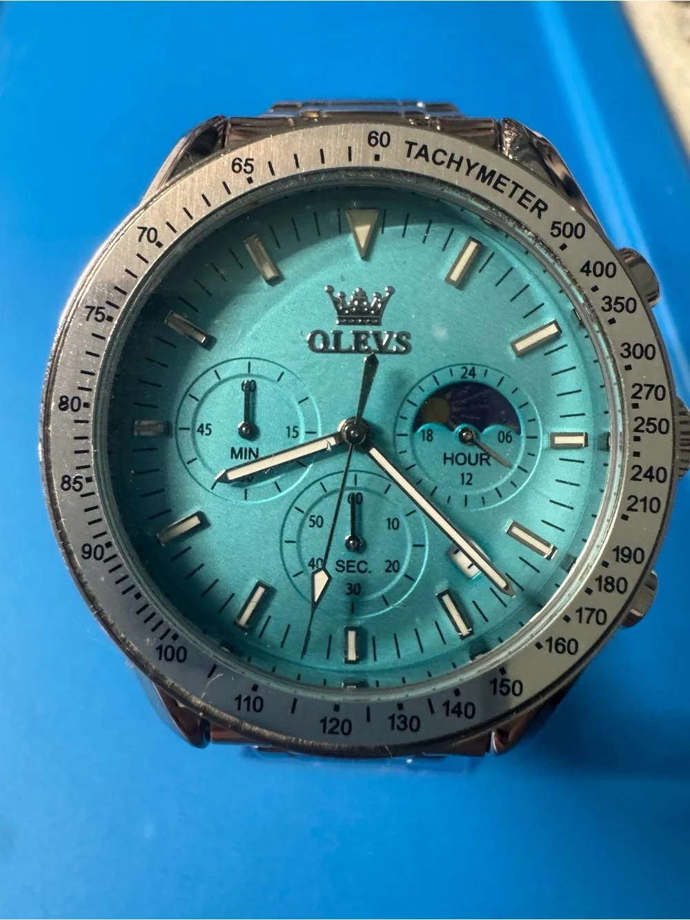 OLEVS Turquoise Dial Chronograph Watch